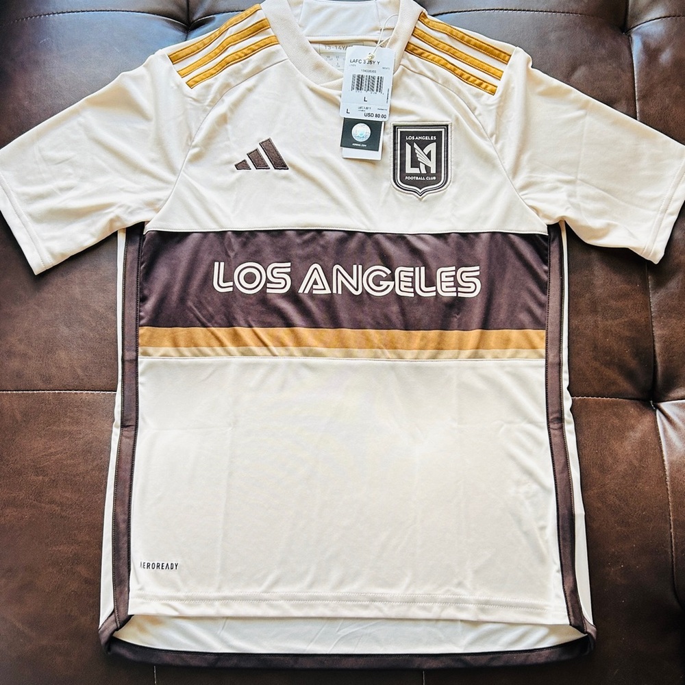 Adidas kids LAFC Cream and Brown Soccer Jersey